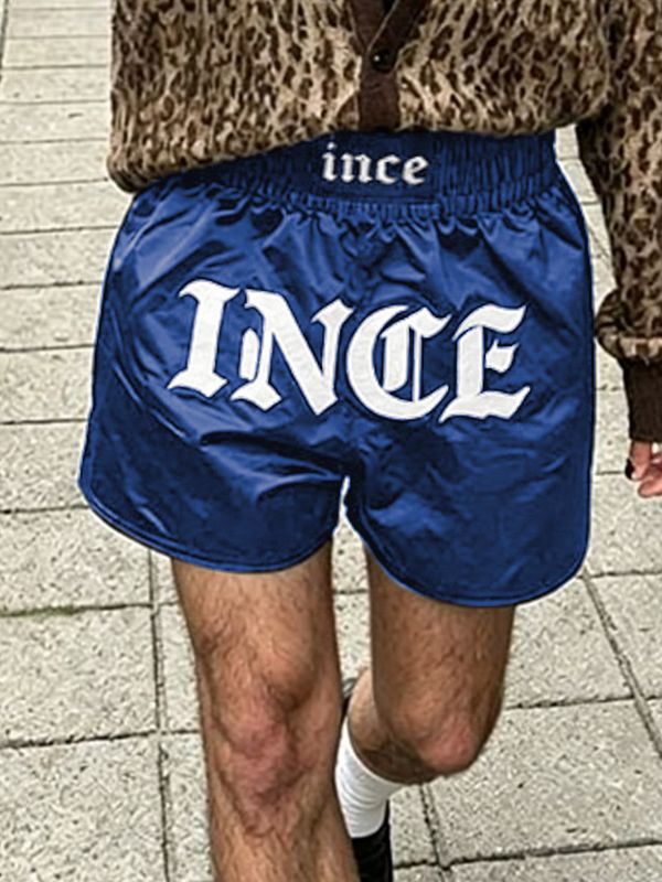 Men's High Street Retro Satin Letter Print Boxing Short SKUL69386