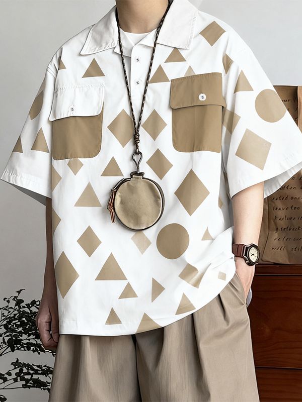 Men's Diamond Print Contrast Color Short Sleeve Shirt SKUL40099