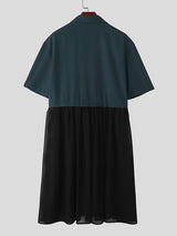 Men's Sheer Mesh Patchwork Short Sleeve Cardigan SKUL49877