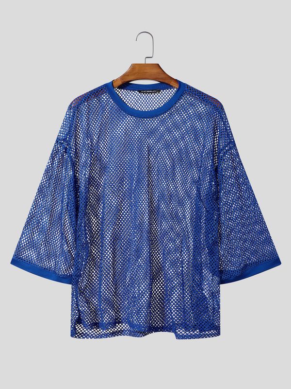 Men's Sheer Mesh Loose Fit Long Sleeve T-shirt SKUL55425