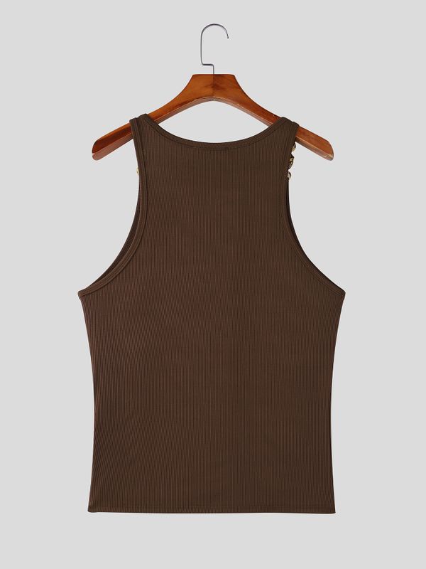 Men's Avant-Garde High Street Metal Chain Buckle Ribbed Tank SKUL70413