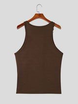 Men's Avant-Garde High Street Metal Chain Buckle Ribbed Tank SKUL70413