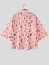 Men's Floral Print Striped Patchwork Half Sleeve Shirt SKUL53144