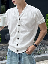 Men's Solid Texture Short Sleeve Cardigan SKUL24747