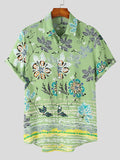 Mens Ethnic Floral Print Curved Hem Shirt SKUK13176