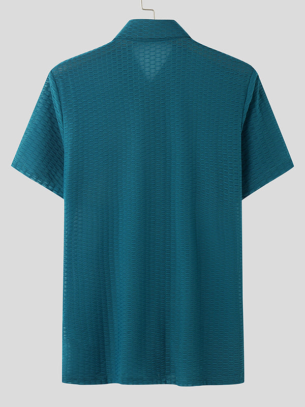 Mens Textured Fitted Short-Sleeve Shirt SKUL02075