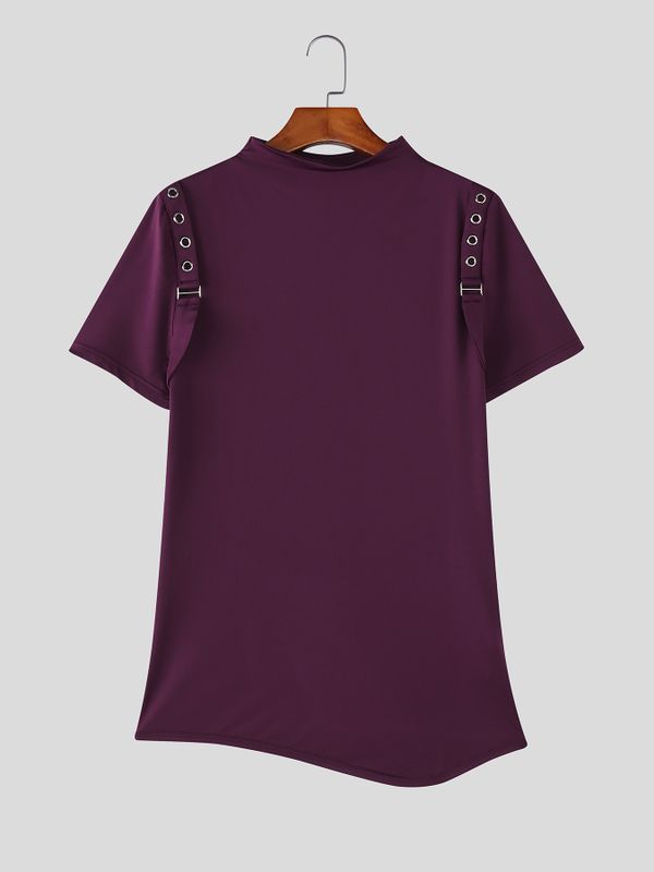 Men's Techwear Slim Fit High Stretch Mock Neck Short Sleeve T-shirt SKUL64086