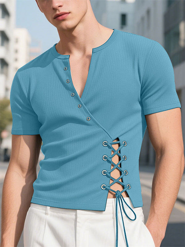 Mens Side-Tie Knit Short Sleeve T-Shirt SKUL16679