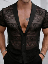Men's Sheer Lace Mesh Short Sleeve Shirt SKUL57736