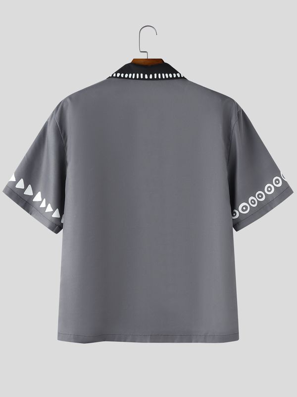 Men's Beach Resort Abstract Print Cuban Collar Short Sleeve Shirt SKUL73760