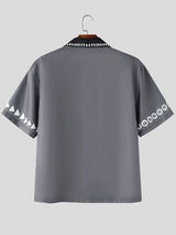 Men's Beach Resort Abstract Print Cuban Collar Short Sleeve Shirt SKUL73760