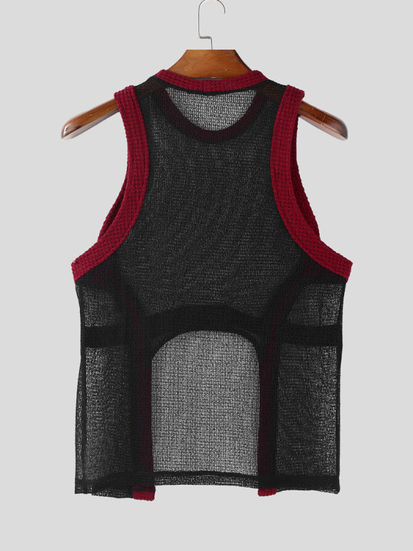 Mens Sheer Mesh Hollow Colorblock Tank SKUL12796