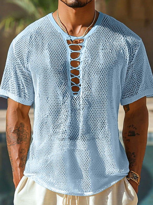 Mens Solid Color Sheer Mesh Short Sleeve T-Shirt SKUL09567