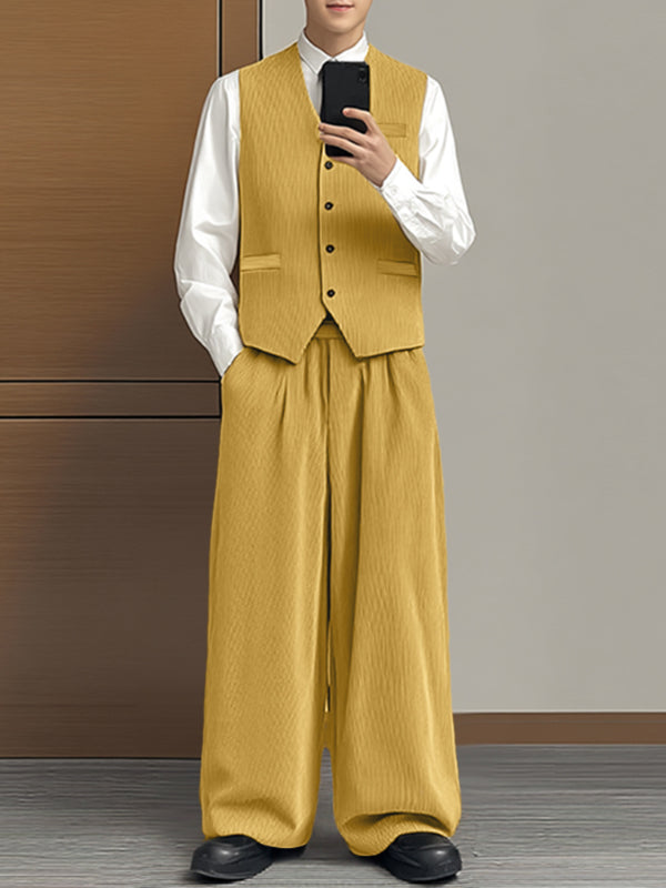 Men's Solid Color Textured Corduroy Two Pieces Outfit SKUL27425