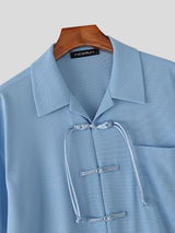 Men's Chinese Style Textured Frog Button Half Sleeve Shirt SKUL55386