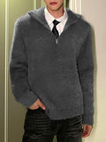 Mens Solid Lapel Zip Design Plush Sweater SKUK41239