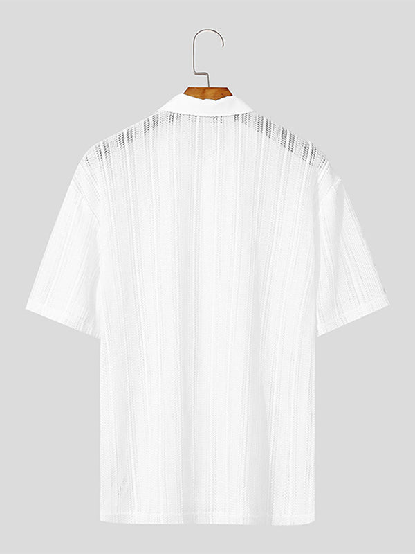 Mens Solid Color Textured Short Sleeve Shirt SKUL07834