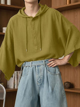 Men's Solid Color Hooded 3/4 Length Sleeve Shirt SKUL51722