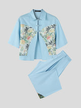 Men's Avant-Garde New Chinese Style Floral Patchwork Frog Button Deconstructed Two Pieces Outfit SKUL62042