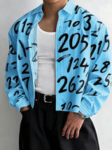 Men's Number Print Striped Long Sleeve Shirt SKUL38530