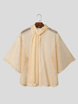 Men's Romantic Avant-Garde Hollow Out Mesh Tie Neck Half Sleeve Shirt SKUL70275
