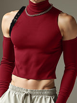 Men's Solid Color Turtleneck Slim Fit Cropped Tank SKUL21581
