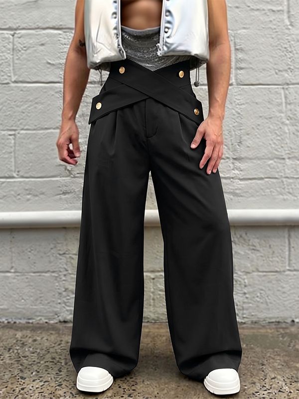 Men's Y2K Avant-Garde Criss-Cross High-Waisted Wide-Leg Pant SKUL75511