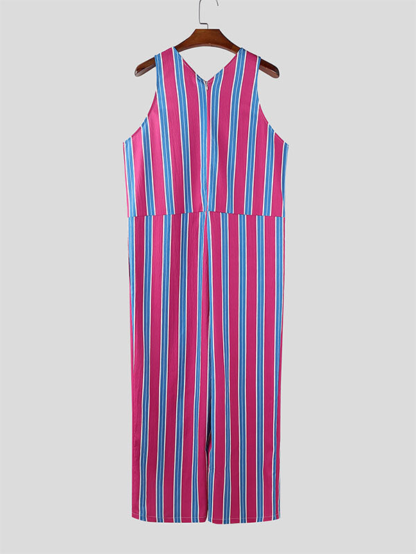 Men's Striped V-Neck Sleeveless Jumpsuit SKUL20936