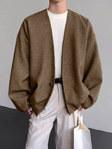 Men's Single Breasted Collarless Long Sleeve Cardigan SKUL37287
