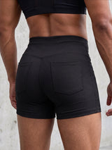 Men's Gym Vertical Ribbed V-Back Yoke Butt Lifting High Waist Back Pocket Short SKUL81924