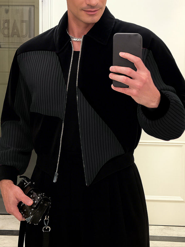 Men's Colorblock Corduroy Long Sleeve Jacket SKUL30494