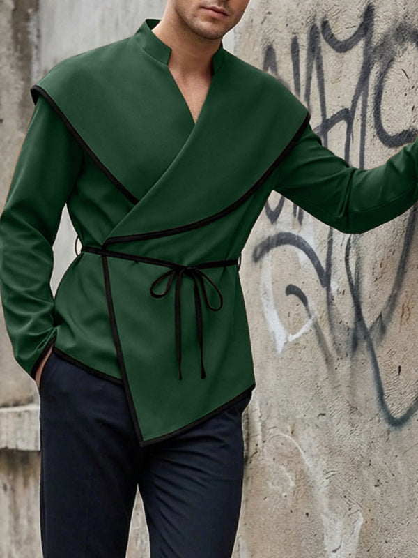 Men's Contrast Color Bold Edge Lace Up Long Sleeve Cardigan SKUL52024