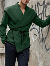 Men's Contrast Color Bold Edge Lace Up Long Sleeve Cardigan SKUL52024