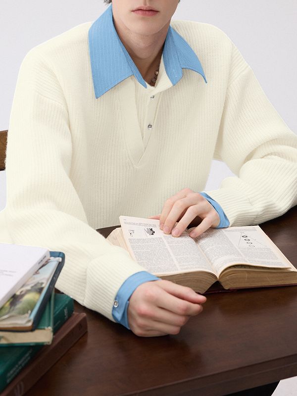 Men's Solid Color Striped Turn Down Collar Long Sleeve Shirt SKUL43649