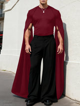 Men's Extra Long Split Knit Crew Neck T-Shirt SKUL49883