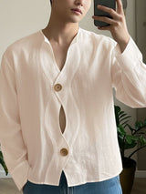 Men's Deconstructed Wavy Placket Long Sleeve Shirt SKUL50962