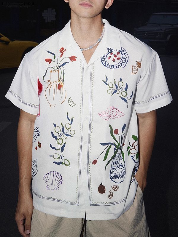 Men's Fun Floral Print Short Sleeve Shirt SKUL48634