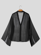 Men's Sheer Lace Patchwork Long Sleeve Shirt SKUL25962