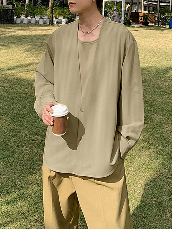 Men's Faux Two Pieces Casual Long Sleeve Shirt SKUL30779