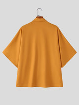 Men's Vintage Cuban Collar Pleated Front Short Sleeve Shirt SKUL71300