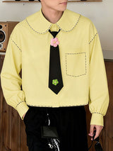 Men's Dashed Print 3D Floral Tie Long Sleeve Shirt SKUL39788