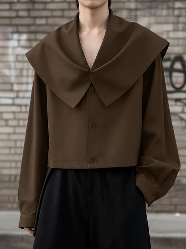 Men's Solid Color Sailor Collar Long Sleeve Shirt SKUL44998