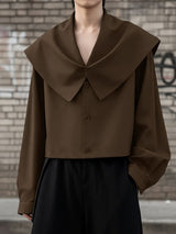 Men's Solid Color Sailor Collar Long Sleeve Shirt SKUL44998