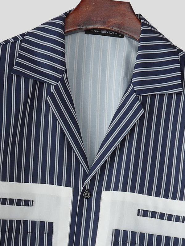 Men's Striped Colorblock Long Sleeve Shirt SKUL28331
