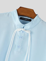 Men's Contrast Tie Asymmetrical High Split Longline Shirt SKUL55396