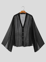 Men's Sheer Lace Patchwork Long Sleeve Shirt SKUL25962