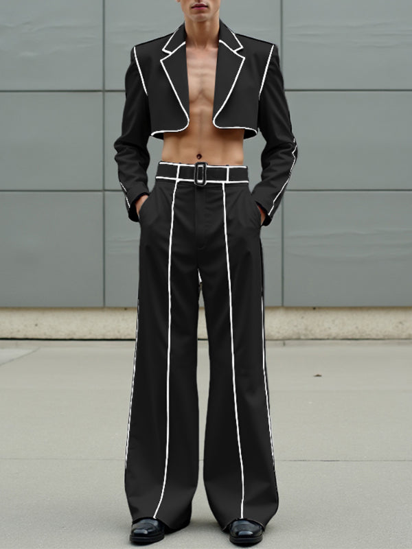 Men's Striped Colorblock Cropped Two Pieces Outfit SKUL24580