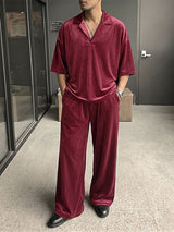 Men's High-Street Casual Oversized Velour Deep-V Two Pieces Outfit SKUL79071