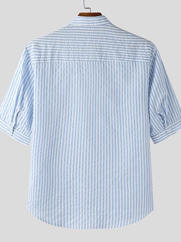 Men's Minimalist Stripe Short Sleeve Shirt SKUL49909