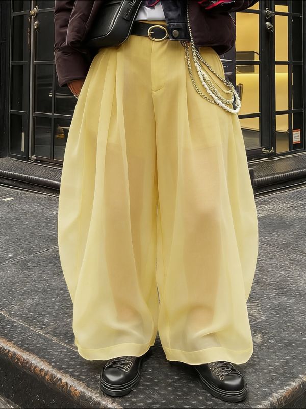 Men's Solid Color Semi Sheer Loose Pant SKUL53011